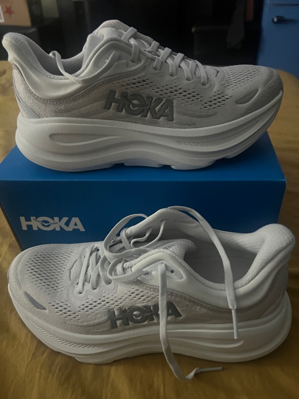 Hoka White and Light Gray Women's Running Shoes